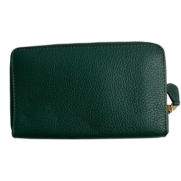 Coach Women’s Pebbled Leather Long Zip Around Wallet Emerald Green Maroon Int. - Picture 2 of 9